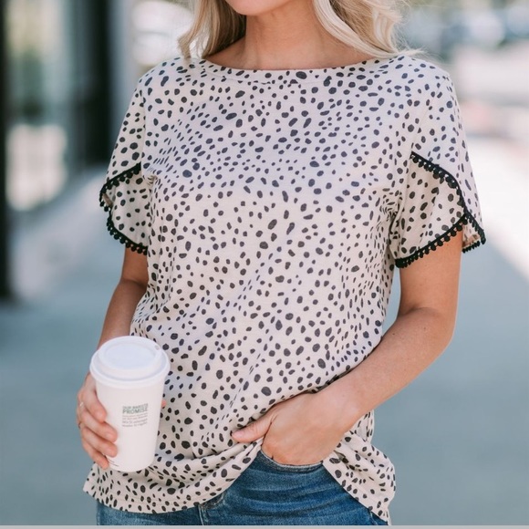 ruffle shirt polka dot shirt XL NWT Reb in J. White black exaggerated ruffle top - Picture 16 of 16